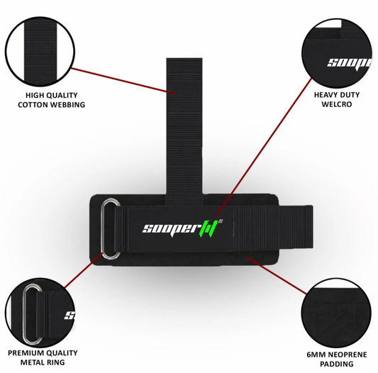 SooperFit Weight Lifting Straps Heavy Duty Wrist Straps for Grip Support Black (Pair)