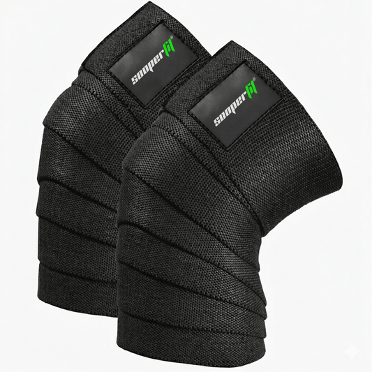 SooperFit 2M Knee Wraps for Squats & Weightlifting Adjustable Knee Support Straps Black