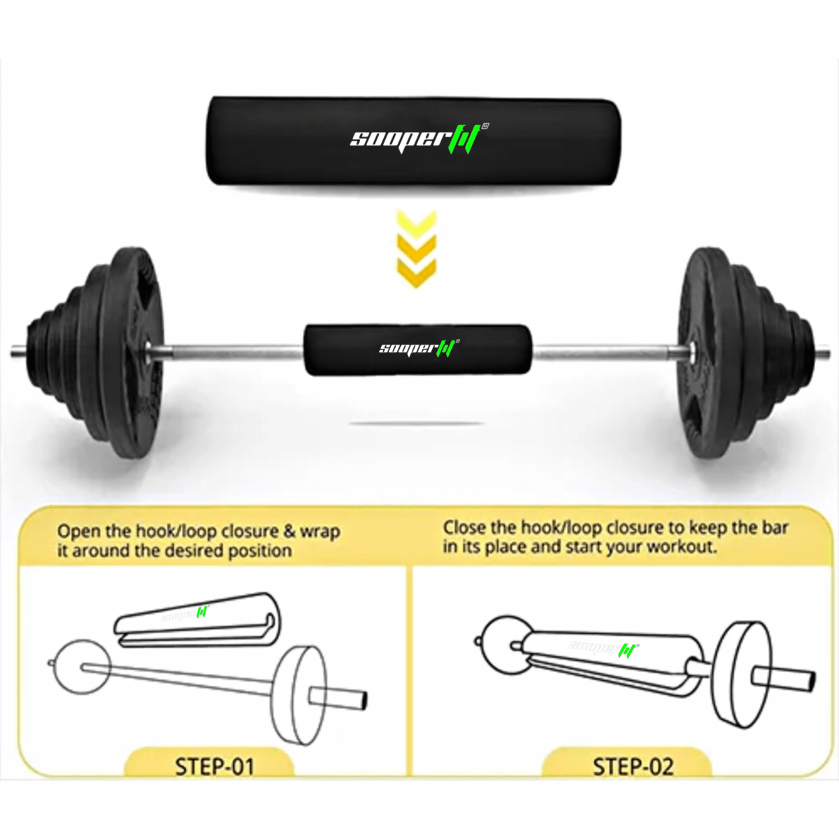 SooperFit Barbell Squat Pad Thick Foam Barbell Neck Pad for Squats, Hip Thrusts Black-Sooperfit