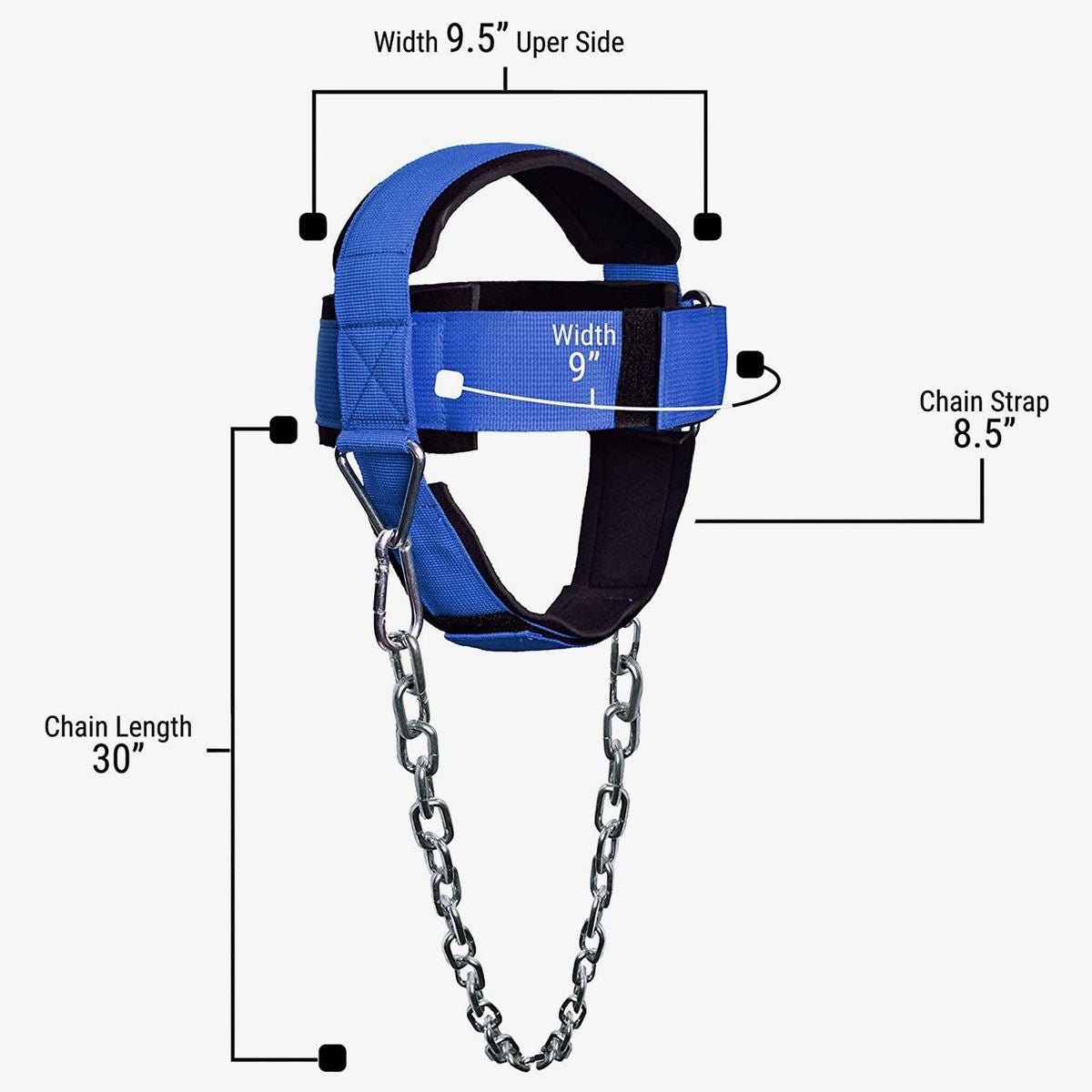 Sooperfit Head Harness for Weight Lifting Adjustable Neck Trainer with Steel Chain for Strength Blue - Sooperfit
