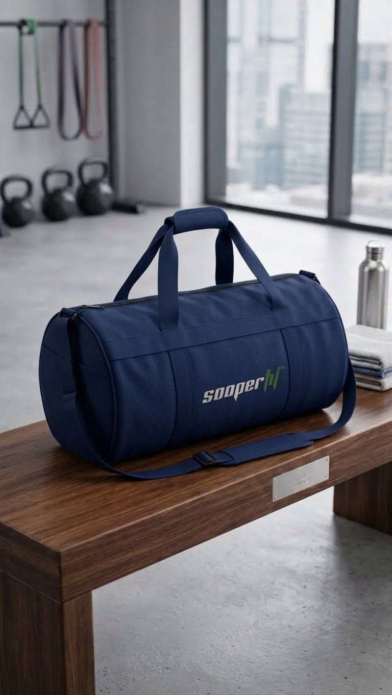 SooperFit Gym Duffel Bag Large Sports & Travel Bag with Spacious Interior Navy Blue