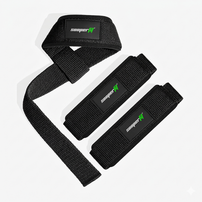 SooperFit Weight Lifting Power Wraps with Neoprene Padding Black