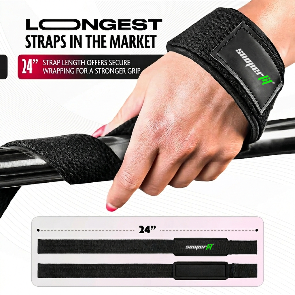 SooperFit Weight Lifting Power Wraps with Neoprene Padding Black