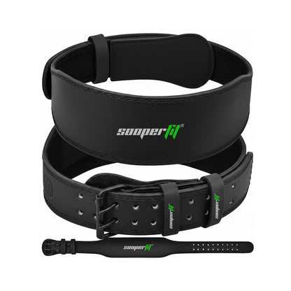 SooperFit Leather Weight Lifting Belt for Powerlifting, Squats & Deadlifts Black-Sooperfit