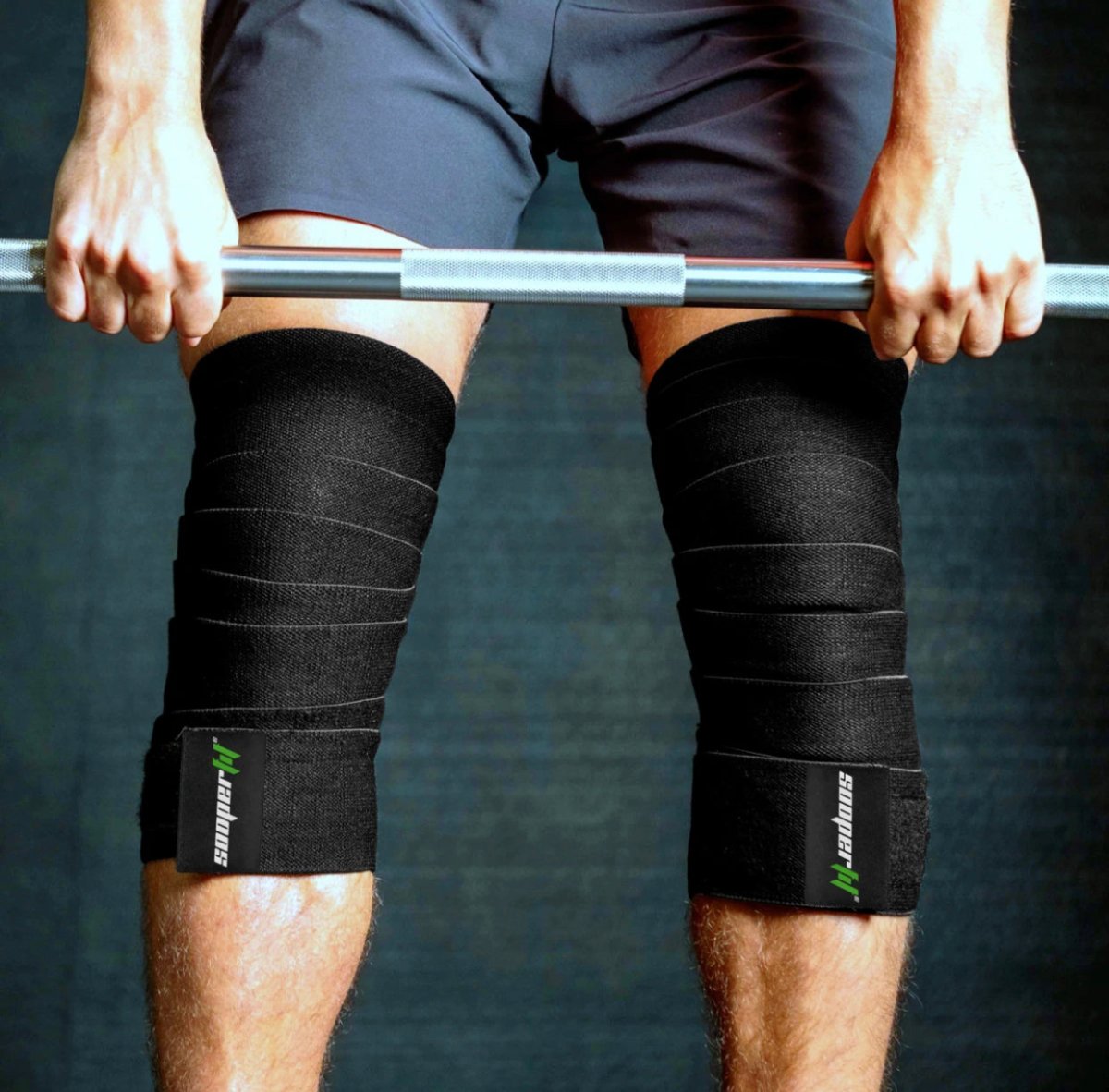 SooperFit 2M Knee Wraps for Squats & Weightlifting Adjustable Knee Support Straps Black-Sooperfit