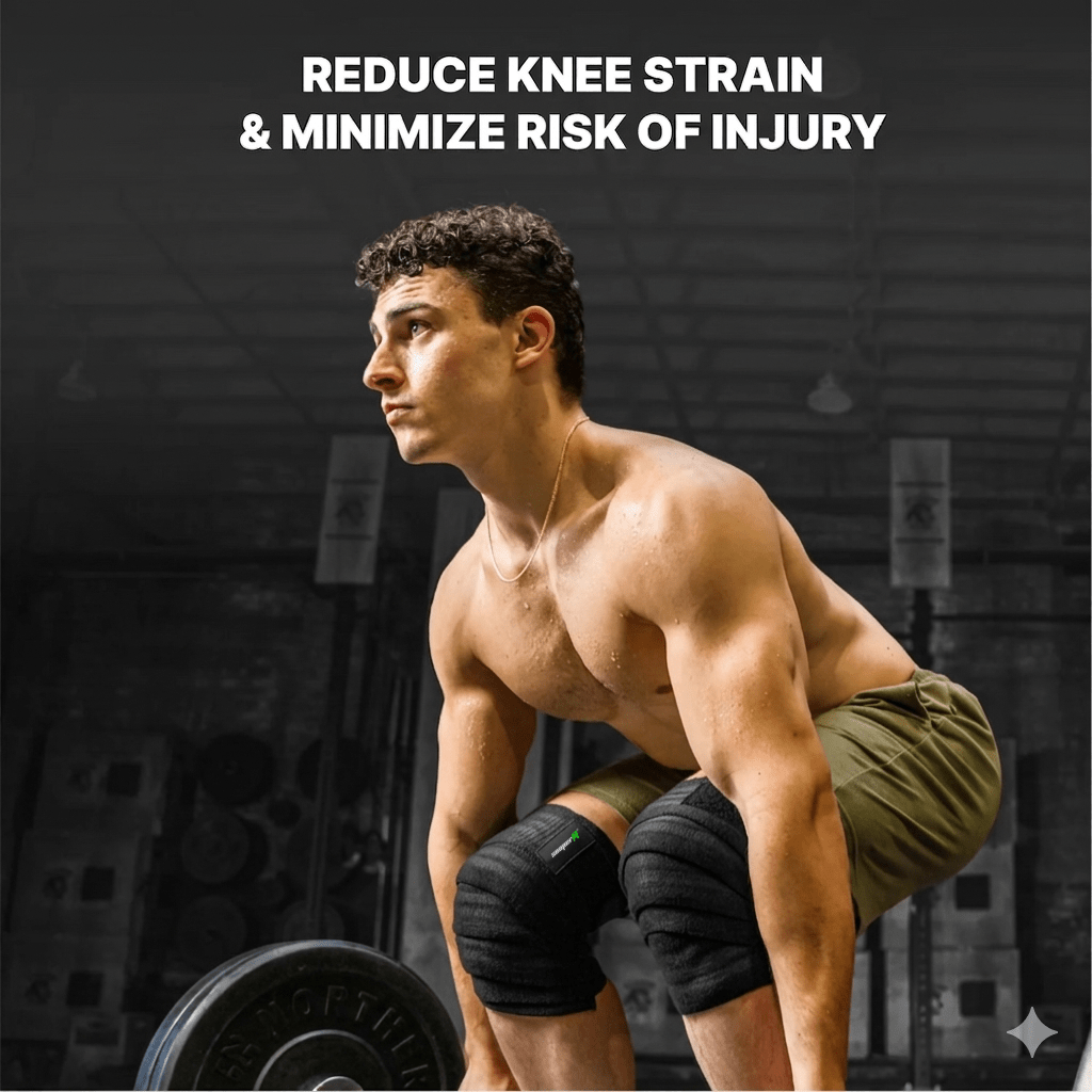 SooperFit 2M Knee Wraps for Squats & Weightlifting Adjustable Knee Support Straps Black-Sooperfit