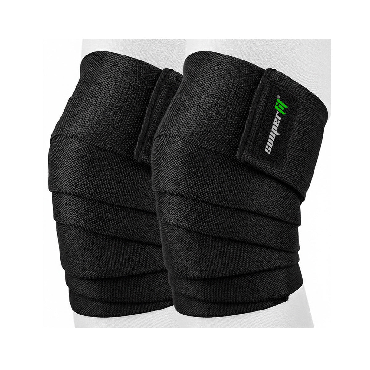 SooperFit 2M Knee Wraps for Squats & Weightlifting Adjustable Knee Support Straps Black-Sooperfit