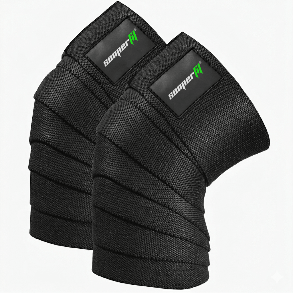 SooperFit 2M Knee Wraps for Squats & Weightlifting Adjustable Knee Support Straps Black-Sooperfit