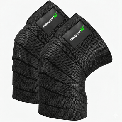 SooperFit 2M Knee Wraps for Squats & Weightlifting Adjustable Knee Support Straps Black-Sooperfit