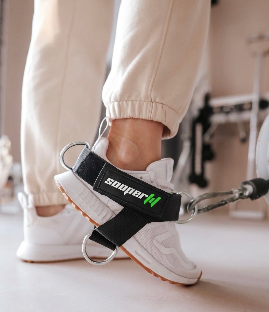 SooperFit 4 D - Ring Ankle Straps for Cable Machine Adjustable Gym Ankle Cuffs Black - Sooperfit