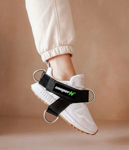 SooperFit 4 D - Ring Ankle Straps for Cable Machine Adjustable Gym Ankle Cuffs Black - Sooperfit