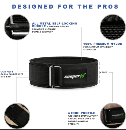 SooperFit Gym Power Bundle 4” Nylon Self-Locking Weight Lifting Belt & Power Straps-Sooperfit