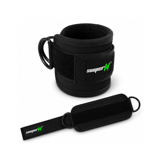 SooperFit Adjustable Gym Ankle Strap Lifting Cuff for Cable Machine Black (Single) - Sooperfit