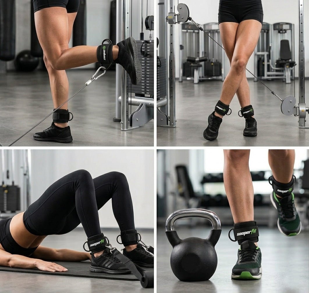 SooperFit Adjustable Gym Ankle Straps Lifting Cuffs for Cable Machine Black (Pair)-Sooperfit
