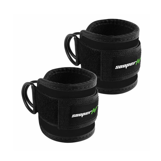 SooperFit Adjustable Gym Ankle Straps Lifting Cuffs for Cable Machine Black (Pair)