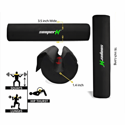SooperFit Barbell Squat Pad Thick Foam Barbell Neck Pad for Squats, Hip Thrusts Black-Sooperfit