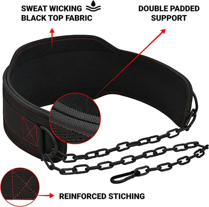 SooperFit Double Dip Belt Weight Lifting Belt for Pull-Ups Strength & Powerlifting Black-Sooperfit