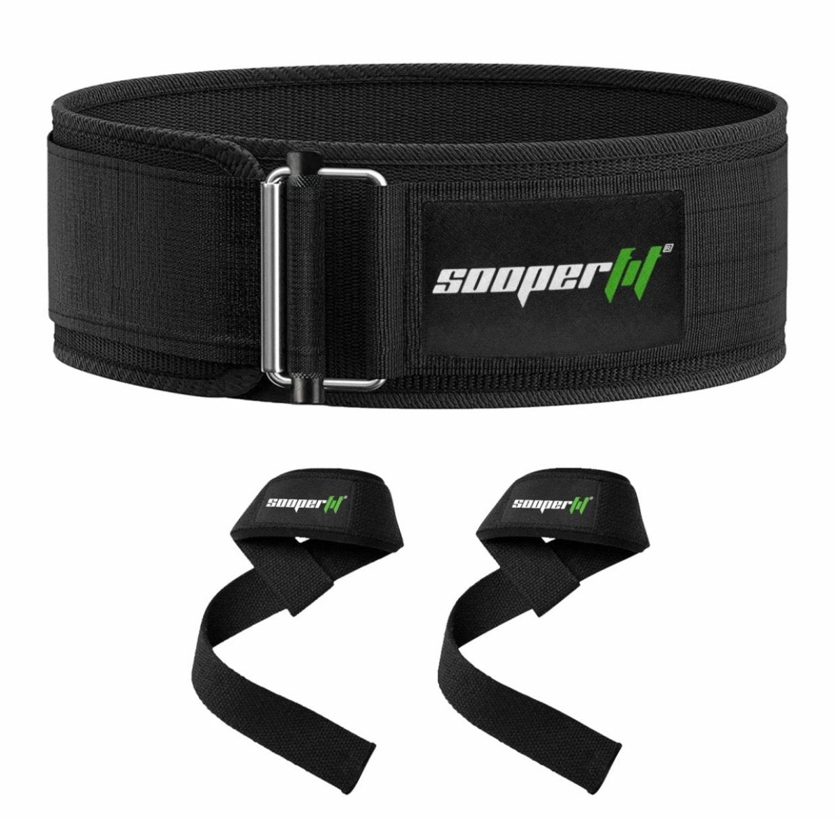 SooperFit Gym Power Bundle 4” Nylon Self-Locking Weight Lifting Belt & Power Straps-Sooperfit
