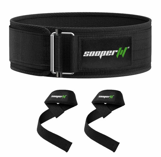 SooperFit Gym Power Bundle 4” Nylon Self-Locking Weight Lifting Belt & Power Straps-Sooperfit