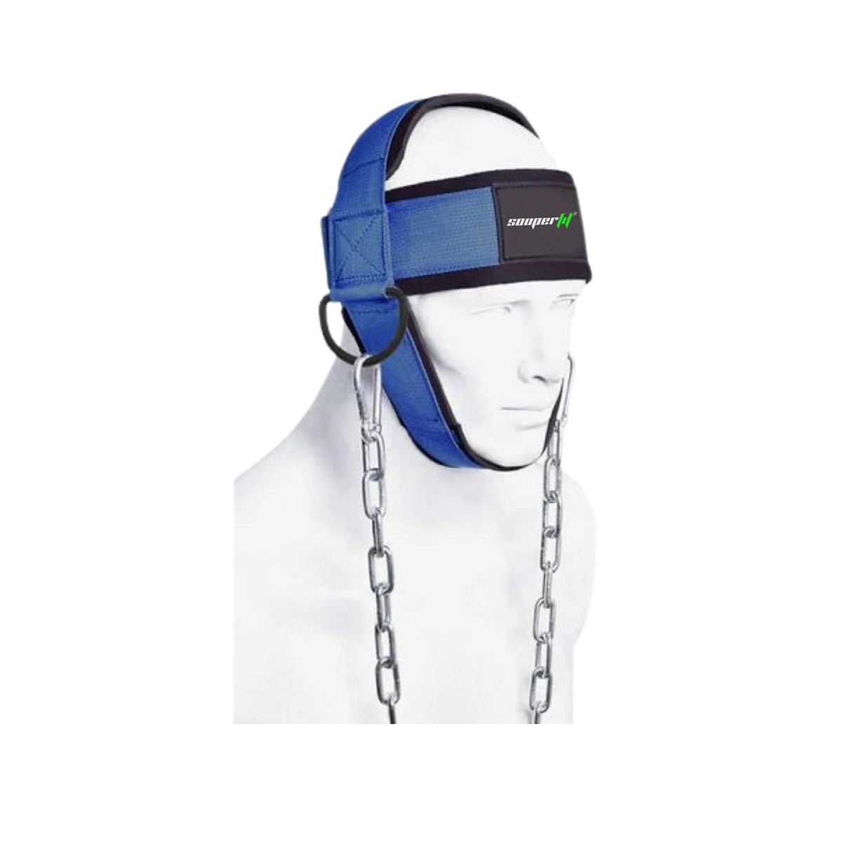 Sooperfit Head Harness for Weight Lifting Adjustable Neck Trainer with Steel Chain for Strength Blue - Sooperfit