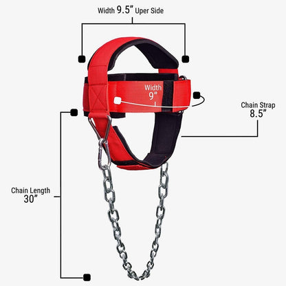 Sooperfit Head Harness for Weight Lifting Adjustable Neck Trainer with Steel Chain for Strength Red