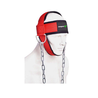 Sooperfit Head Harness for Weight Lifting Adjustable Neck Trainer with Steel Chain for Strength Red