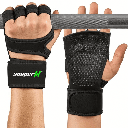 SooperFit Neoprene Gym Gloves with Wrist Support Anti-Slip Weight Lifting Gloves Black-Sooperfit