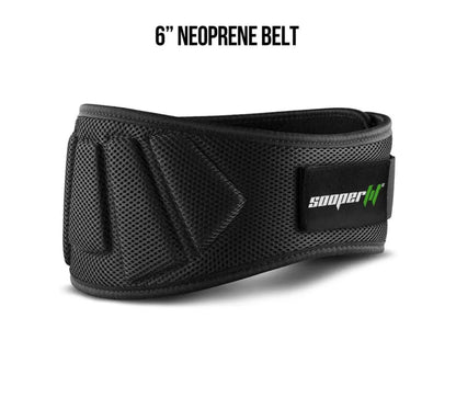 Sooperfit Neoprene Weight Lifting 6'' Belt with Power Strap Black Bundle 1 - Sooperfit