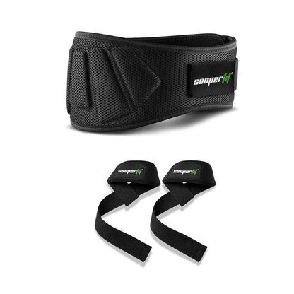 Sooperfit Neoprene Weight Lifting 6'' Belt with Power Strap Black Bundle 1 - Sooperfit