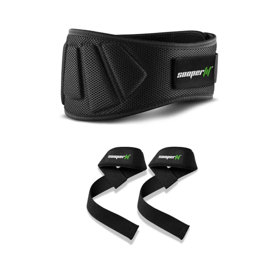 Sooperfit Neoprene Weight Lifting 6'' Belt with Power Strap Black Bundle 1-Sooperfit