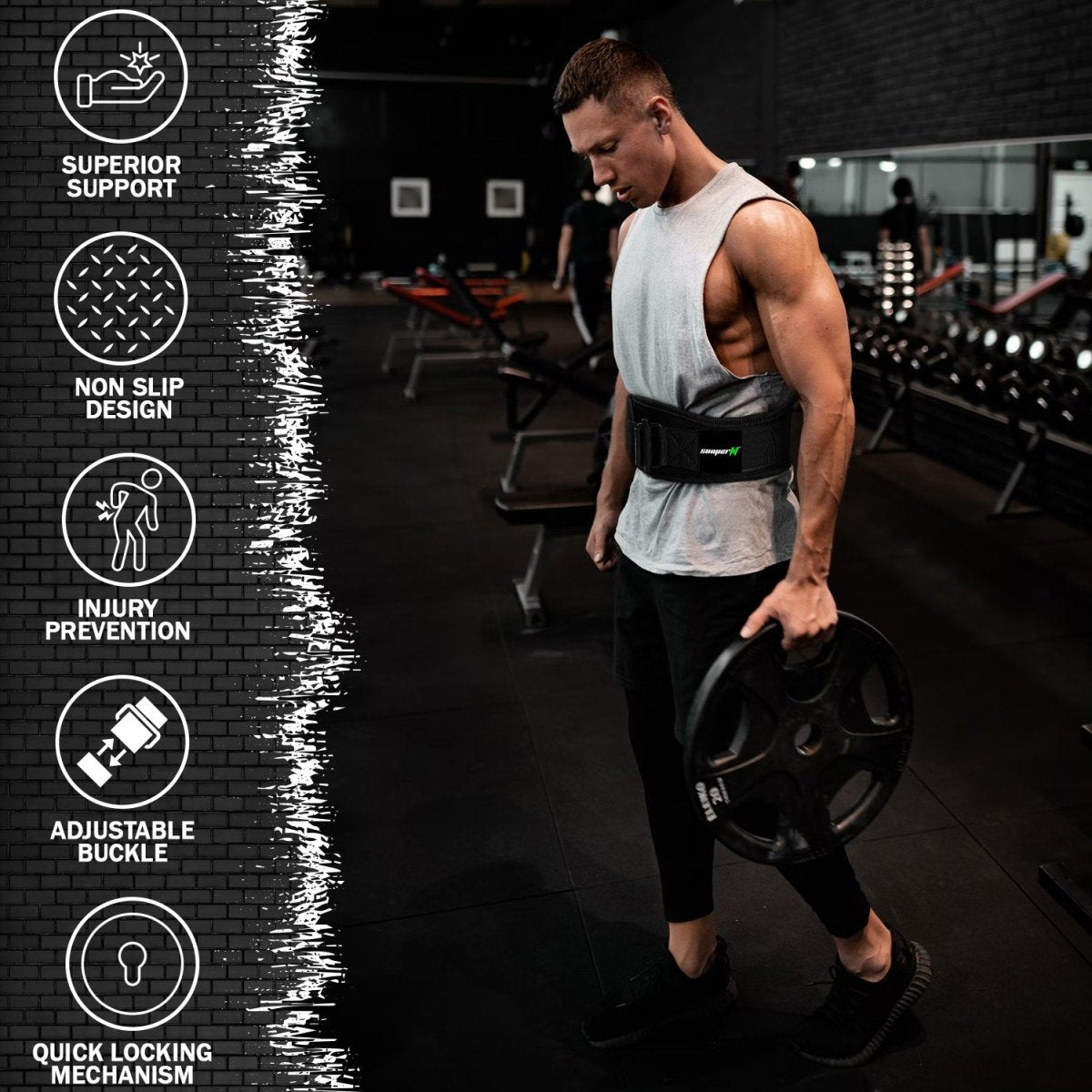 SOOPERFIT Neoprene Weight Lifting Gym Belt 6'' Wide Back Support Black-Sooperfit