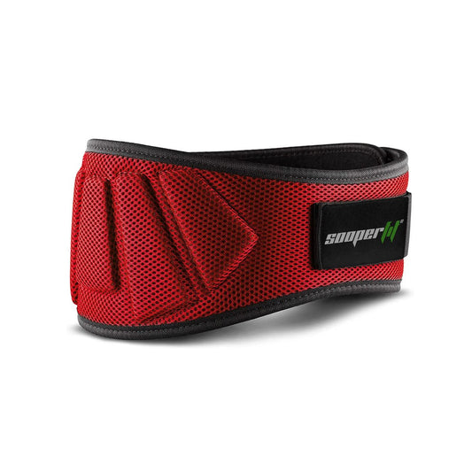 SOOPERFIT Neoprene Weight Lifting Gym Belt 6'' Wide Back Support Red
