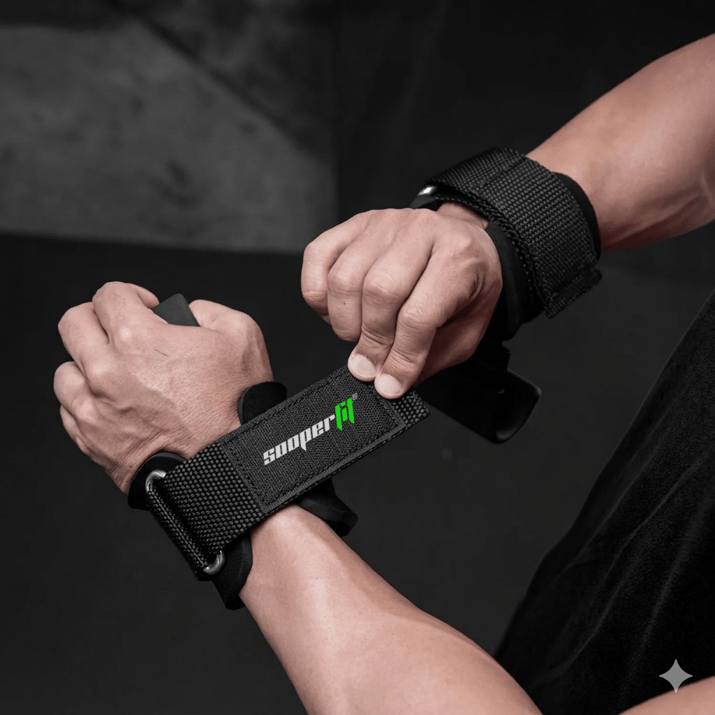 SooperFit Padded Weight Lifting Dip Hooks with Wrist Support Straps-Sooperfit