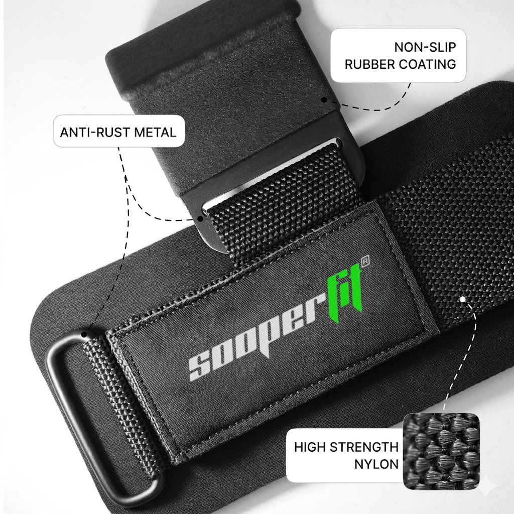 SooperFit Padded Weight Lifting Dip Hooks with Wrist Support Straps-Sooperfit
