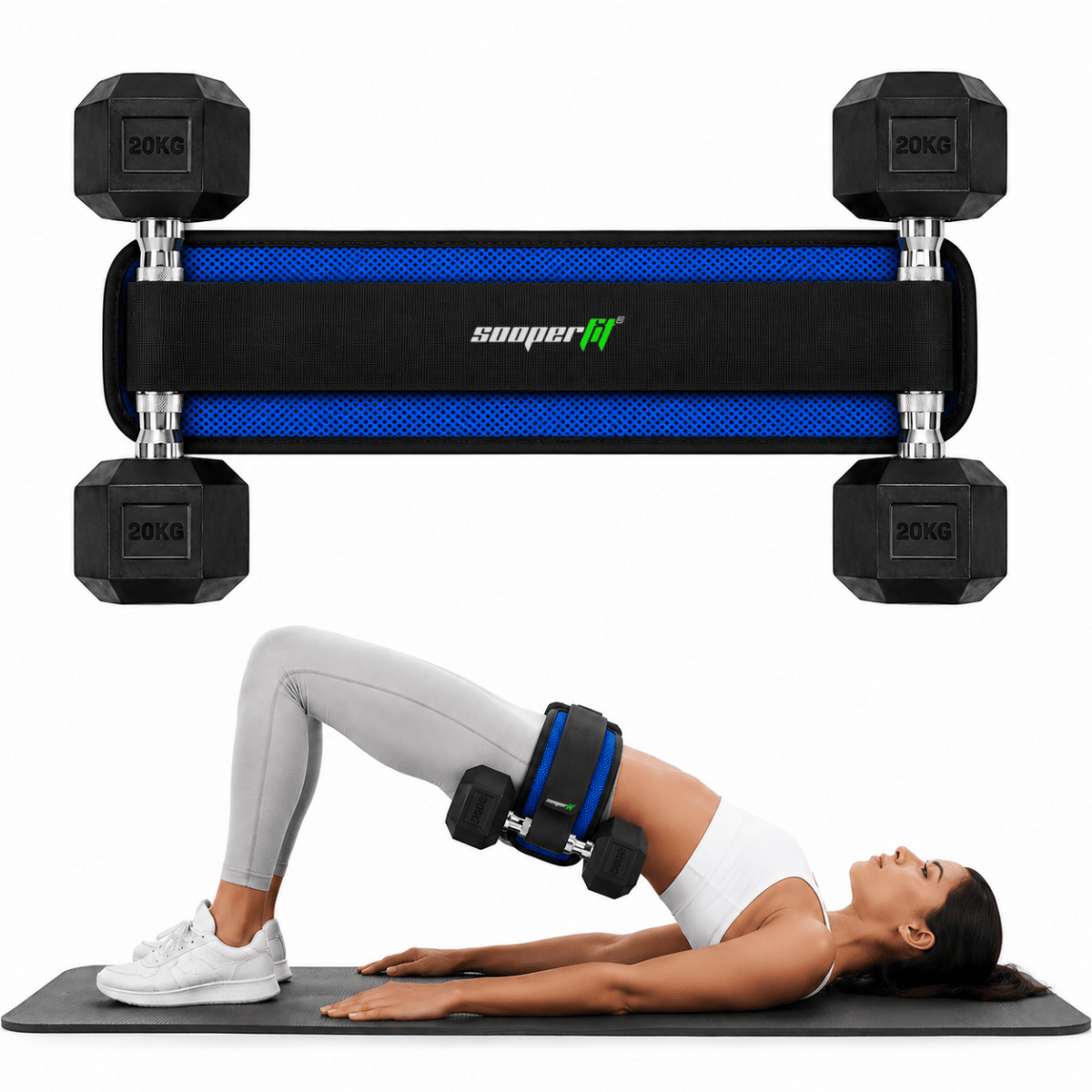 Sooperfit Premium Hip Thrust Belt for Dumbbells & Plates For Hip and Leg Workouts Blue - Sooperfit