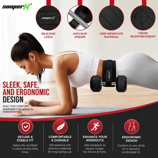 Sooperfit Premium Hip Thrust Belt for Dumbbells & Plates For Hip and Leg Workouts Red - Sooperfit