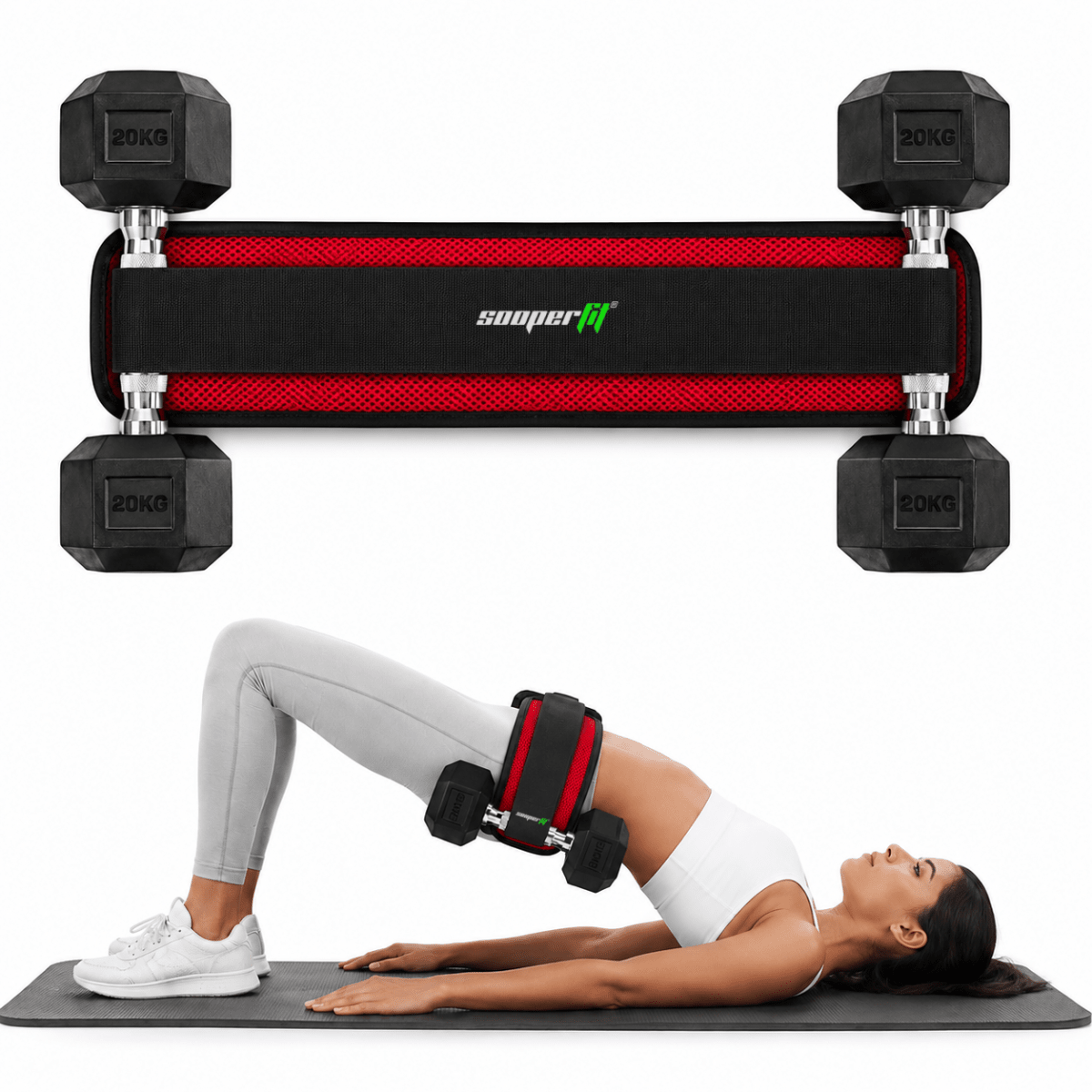 Sooperfit Premium Hip Thrust Belt for Dumbbells & Plates For Hip and Leg Workouts Red - Sooperfit
