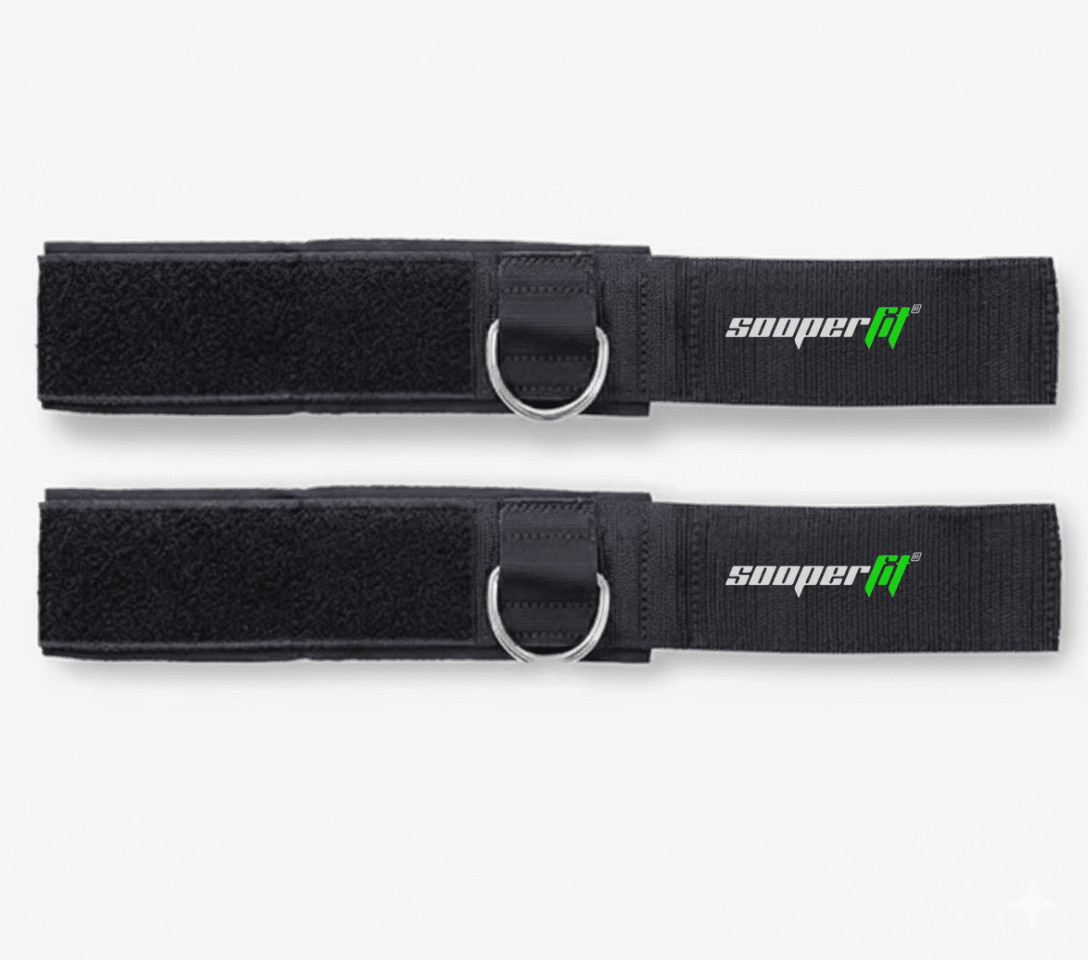 SooperFit Premium Neoprene Ankle Cuffs Adjustable Cable Machine Ankle Straps Black