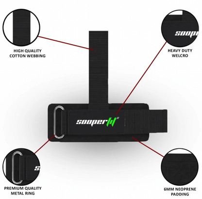 SooperFit Weight Lifting Straps Heavy Duty Wrist Straps for Grip Support Black (Pair)